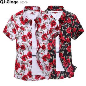 Chemises décontractées pour hommes Summer White imprimé à manches courtes à manches courtes Hawaiian Rose Shirt Hawaiian Vacation Camique Chemical Grand S-7xl L240320