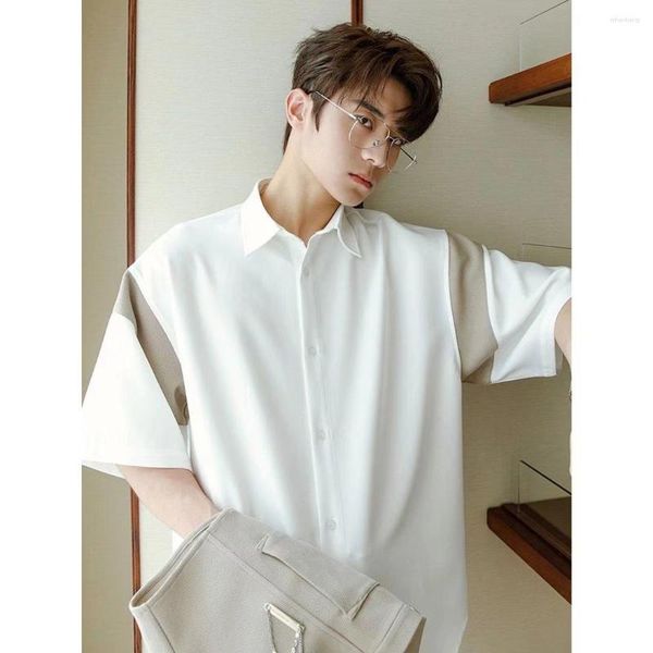 Camisas informales para hombre, Camisa blanca de manga corta de verano para hombre, estilo coreano, sólida, para hombre, suelta, para vacaciones al aire libre, Camisa Chemise, ropa