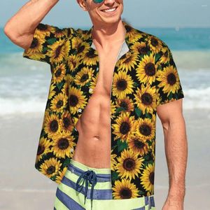 Chemises décontractées pour hommes Chemise de plage de tournesol jaune imprimé floral hawaïen hommes chemisiers élégants manches courtes Y2K vêtements imprimés drôles