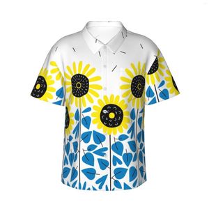 Chemises décontractées pour hommes Sunflower Harvest Mens Hawaiian Short Sleeve Button Down Beach Tropical Floral