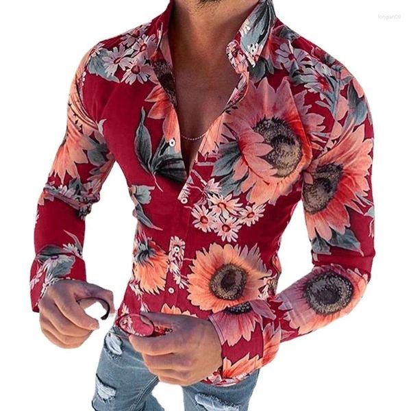 Camisas casuales para hombres Camisa estampada con solapa de girasol 2023 Hombres