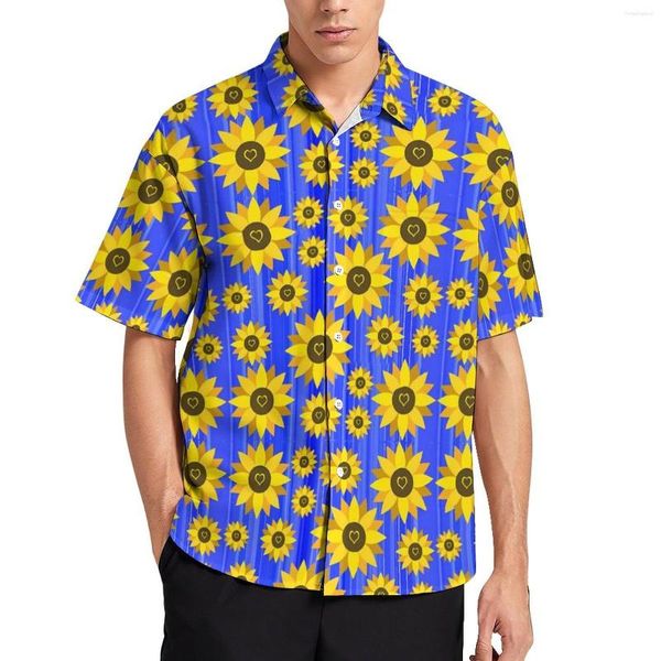 Camisas casuales para hombres Girasol Amor Camisa de playa Flor amarilla Hawaii Hombre Moda Blusas Manga corta Diseño Tops Tallas grandes