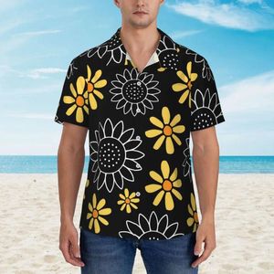 Casual overhemden voor heren, overhemd met zonnebloemmotief, schattige bloem, vintage Hawaï, mannelijk, strand, korte mouwen, Y2K, straatontwerp, oversized blouses