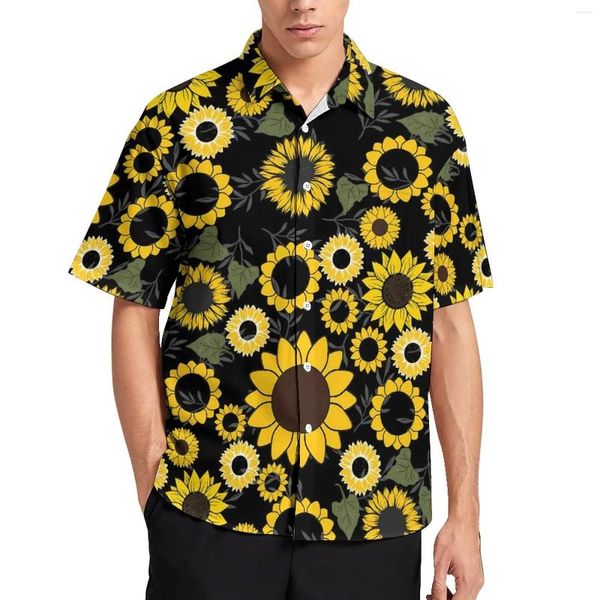 Chemises décontractées pour hommes Blouses d'impression de tournesol Mens Purple Floral Social Hawaiian Short Sleeve Cadeau Design Nouveauté Oversize Beach Harajuku