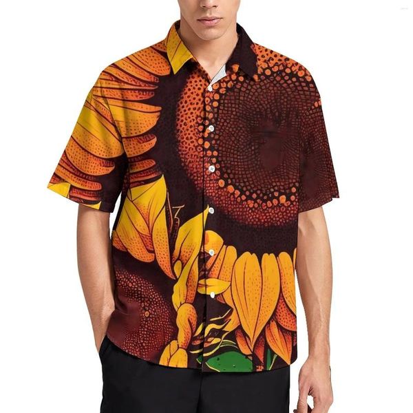 Camisas casuales para hombres estampado de girasol flores amarillas camisa playa de tendencias de tendencia hawaianas blusas de gran tamaño gran tamaño