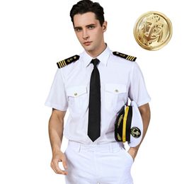 Casual shirts voor heren Super Quality Navy Military Uniform Yacht Captain Pilot Shirt Mens White Airline Uniforms 230221