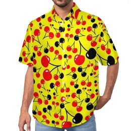 Camisas informales para hombre Camisa de vacaciones con cerezas dulces Estampado de frutas rojas Blusas novedosas hawaianas para hombre Diseño de manga corta Top talla grande 4XL