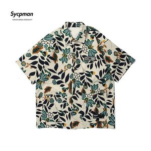 Men's Casual Shirts Sycpman Oversize Retro Floral Printed Short Sleeve Shirt Loose Casual for Men Shirts Cotton Mens Clothing Hawaiian 230720
