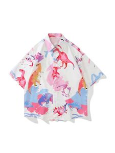 Camisas informales para hombre Sycpman, camisas de manga corta de gran tamaño para hombre, camisa de playa de dinosaurio hawaiana de verano para mujer estampada de gran tamaño 230807