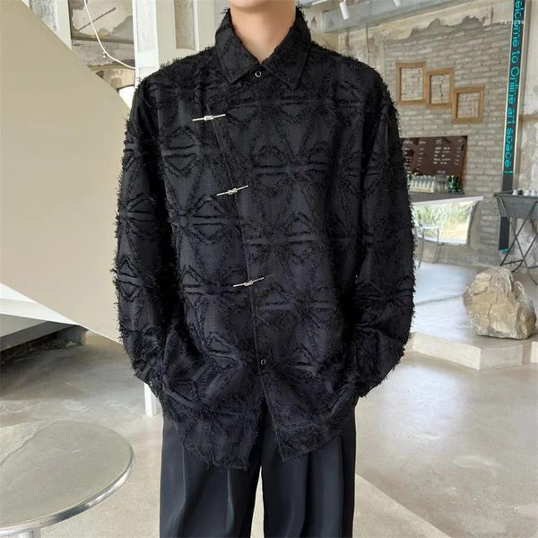 Chemises décontractées pour hommes SYUHGFA 2023 Automne Style chinois Turn Down Collier à manches longues Boucle en métal Chemise Lâche Simple Boutonnage Hommes Vêtements
