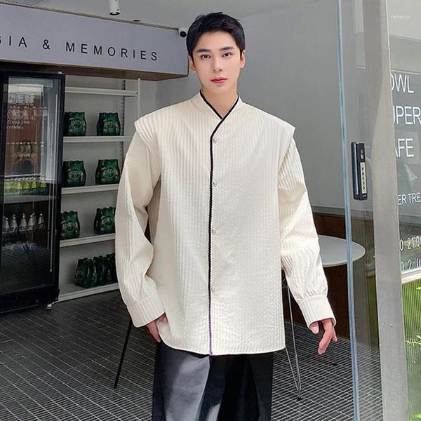 Chemises décontractées pour hommes SYUHGFA Style chinois Col debout Ruban Niche Design Tendance Tops 2023 Automne Cardigan lâche