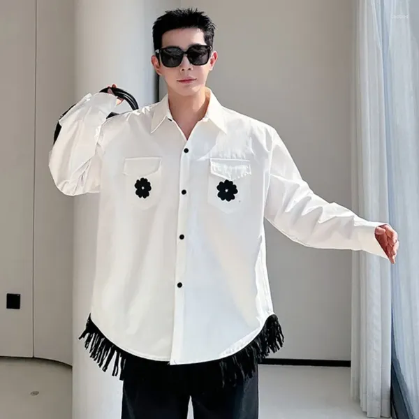 Chemises décontractées pour hommes SYUHGFA coréen mâle gland conception chemise d'impression 2024 printemps mode vêtements col rabattu lâche