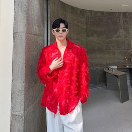 Chemises décontractées pour hommes Syuhgfa personnalité coréenne pour hommes Tassel Red Shirt élégant à manches longues Burrs Tops Color Couleur 2023 Design de niche