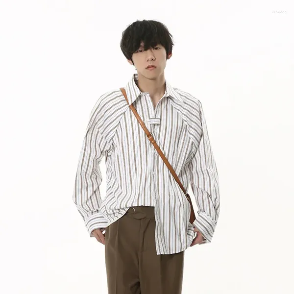 Camisas casuales para hombres SYUHGFA Manga larga Otoño Estilo coreano Tops de rayas simples Diseño de nicho de empalme Cárdigan versátil