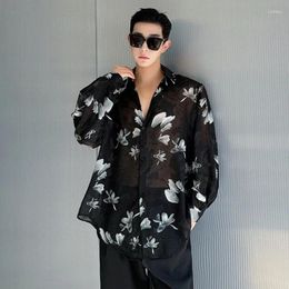 Chemises décontractées pour hommes Syuhgfa SUMEMR Shirt Corée Chineen Style Imprimé Coll Down Long Manche Male Tops 2024 Fashion printemps