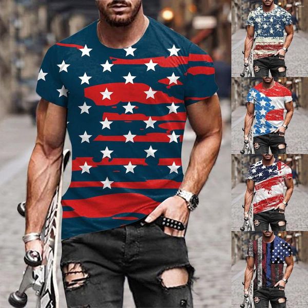 Camisas casuales para hombres T para hombres Camiseta con bandera americana para hombres Camiseta patriótica Manga corta Apperal Workout Muscle Magliette Uomo