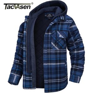 Casual shirts voor heren tacvasen flanel shirt jas met afneembare kap plaid gewatteerde winterjassen dikke hoodie outdoar fleece 230130