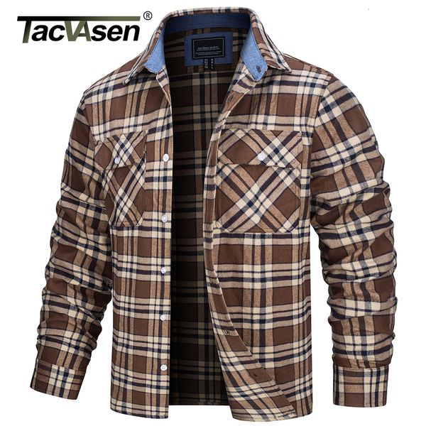 Chemises décontractées pour hommes TACVASEN surdimensionné chemise légère veste boutonnée coton à carreaux hommes à manches longues Streetwear flanelle W poches 230130