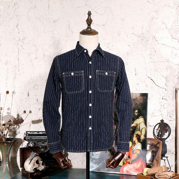 Chemises décontractées pour hommes Tailor Brando Cotton Striped Men's American Retro Workwear À manches longues