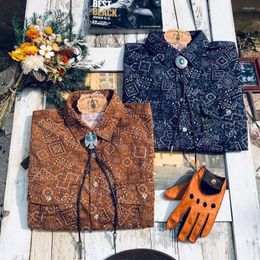 Chemises décontractées pour hommes Tailor Brando Cuba Biren "Rich Flowers" Rétro Totem Print Chemise en coton à manches longues classique