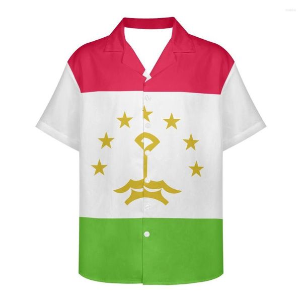 Chemises décontractées pour hommes Motif de conception de drapeau du Tadjikistan Été Vintage Mode Manches courtes Hawaï Pour hommes Camisa Masculina Fête de vacances