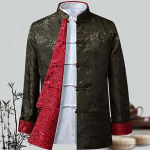 Casual overhemden voor heren Tangpakjas Retro lange mouwen Omkeerbaar Chinese stijl Traditionele kleding Warm houden Opstaande kraag Vintage Chinees overhemd