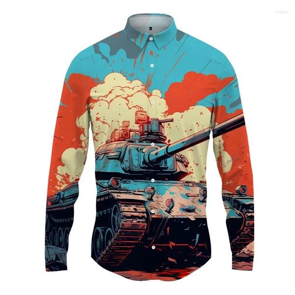 Chemises décontractées pour hommes Modèle de réservoir 3D Tremp à revers imprimé Men de manche à manches longues Mode Button Streetwear Oversize Unisexe Vêtements