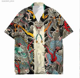 Casual shirts voor heren Tessffel samurai Japanse tattoo 3D-geprint heren Hawaiiaans strandshirt modieuze zomer Harajuku casual oversized straatkleding L240320
