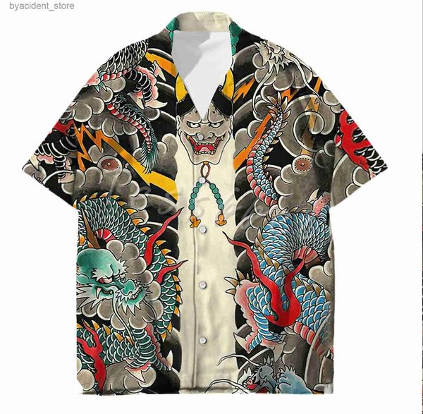 Camisas casuales para hombres Tessffel samurai tatuaje japonés 3D impreso para hombre camisa de playa hawaiana moda verano Harajuku casual ropa de calle de gran tamaño L240320