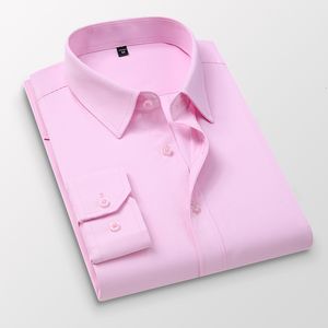 Casual shirts voor heren tfetters roze shirt Men Spring herfstheren Lange mouw Zakelijke polyester Slim Fit formele jurk voor kleding 230822