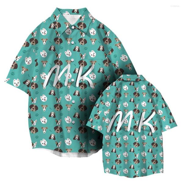 Chemises décontractées pour hommes cet été dessin animé chien imprimé motif chemise à manches courtes revers rue Style Harajuku et haut confortable