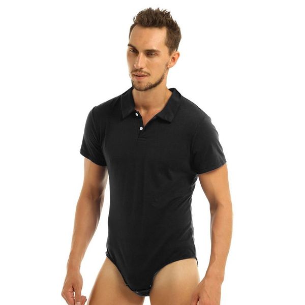 Camisas informales para hombre TiaoBug, camisa de manga corta con cuello vuelto y entrepierna a presión, mono, pijama, disfraz Sexy de una pieza para hombre