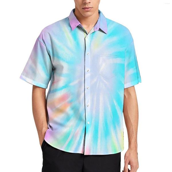 Camisas casuales para hombres Tie Dye Colorful Hippy Print Vacation Shirt Summer Cool Blusas Mens Graphic Plus Size