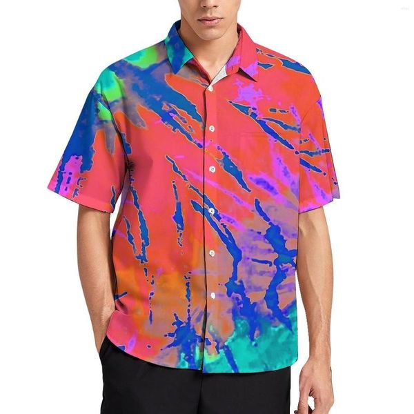 Camisas casuales para hombres Tie Dye Camisa suelta Hombre Man Beach Vintage Vawaiian Custom Suneve Short Y2K Blosas de gran tamaño