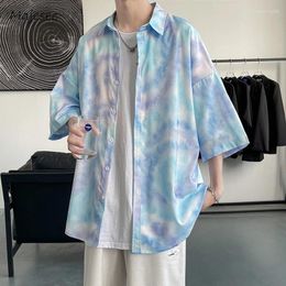 Camisas casuales para hombres Tie-dye Hombres sueltos Vitalidad juvenil Contraste Color Acogedor Estilo coreano Minimalista Elegante Hip Hop Estética Adolescentes Ropa