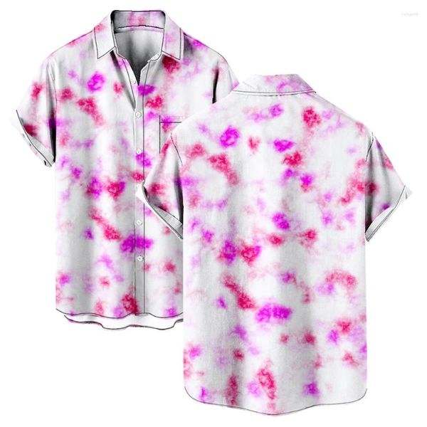 Camisas casuales para hombres Patrón de teñido anudado Camisa con botones estilo playa de manga corta con cuello en V de verano