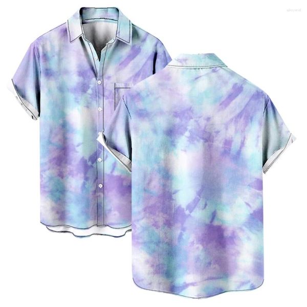 Camisas casuales para hombres Estampados Tie Dye Camisa con botones estilo playa con cuello en V y manga corta de verano en 3D