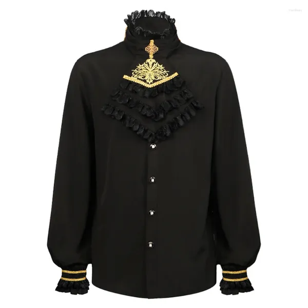 Chemises décontractées pour hommes Cravate Poignets plissés Chemise 2023 Mode ère victorienne Médiévale Gothique Collier à volants Cosplay à manches longues