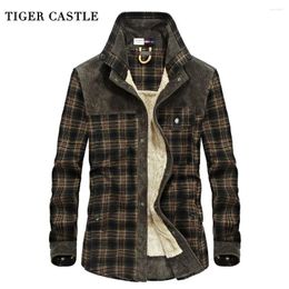 Camisas casuales de hombres tigre tigre para hombre militar camisa de invierno camisa de invierno algodón de manga larga de manga larga a cuadros calientes blusas