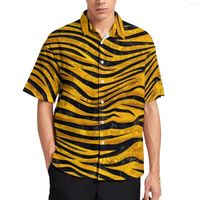 Chemises d￩contract￩es pour hommes Tiger Fur Print Gold Clusters Daily Shirt Short-Sheeve Fashion Blouses Men Big Taille