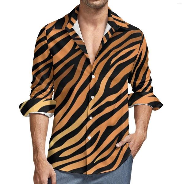 Camisas informales para hombre, camisa con estampado de tigre, rayas de animales salvajes, blusas estéticas con patrón de manga larga, novedad de primavera, ropa de gran tamaño