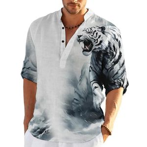 Chemises décontractées pour hommes Chemises de tigre pour hommes T-shirts à manches longues Tops Animal Graphic Vêtements Streetwear Pulls à col en V Été Chemise pour hommes T-shirts 231020