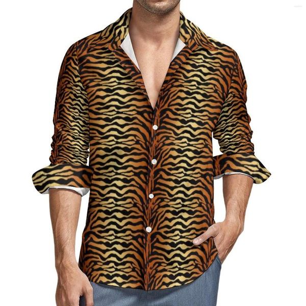 Chemises décontractées pour hommes Tiger Stripes Y2K Shirt Hommes Retro Animal Print Spring Blouses Long Sleeve Graphic Oversize Top