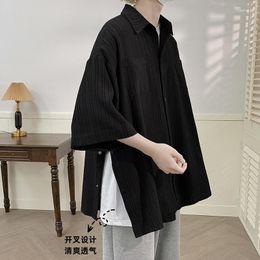 Casual shirts voor heren vertelden Tale y2k blouse heren zijknopen zwart wit ijs zijden shirt Harajuku geplooide knoop omhoog Koreaanse korte mouw