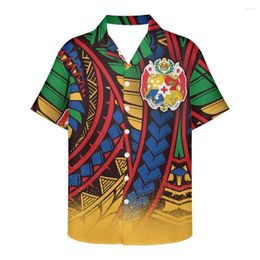 Casual shirts voor heren Tonga Polynesia stam heren lente en zomer 2023 Kleding korte mouwen V-nek plus maat