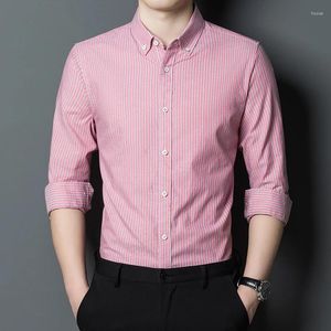 Chemises décontractées pour hommes Top qualité coton mâle 2024 printemps rayures pur vêtements affaires bureau homme robe