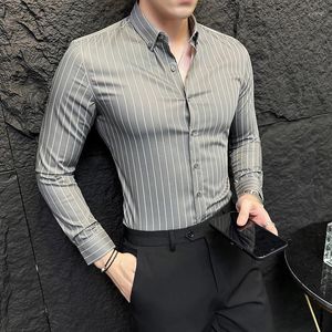 Chemises décontractées pour hommes Top qualité à manches longues Social rayé Business Formel Wear Slim Fit Bureau Blouse Homme Plus Taille 4Colors