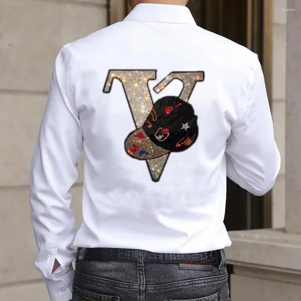 Chemises décontractées pour hommes Top Vente Hommes Strass Chemise À Manches Longues Streetwear Automne Bouton Taille Asiatique M-4XL Drop 090