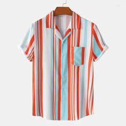 Casual shirts voor heren topverkoop product in 2023 gestreepte shirt met korte mouwen zomerse contrastkleur losse mannen kleding