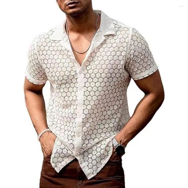 Chemises décontractées pour hommes chemises à revers extérieur s-2xl sexy à manches courtes simples de plage blanche
